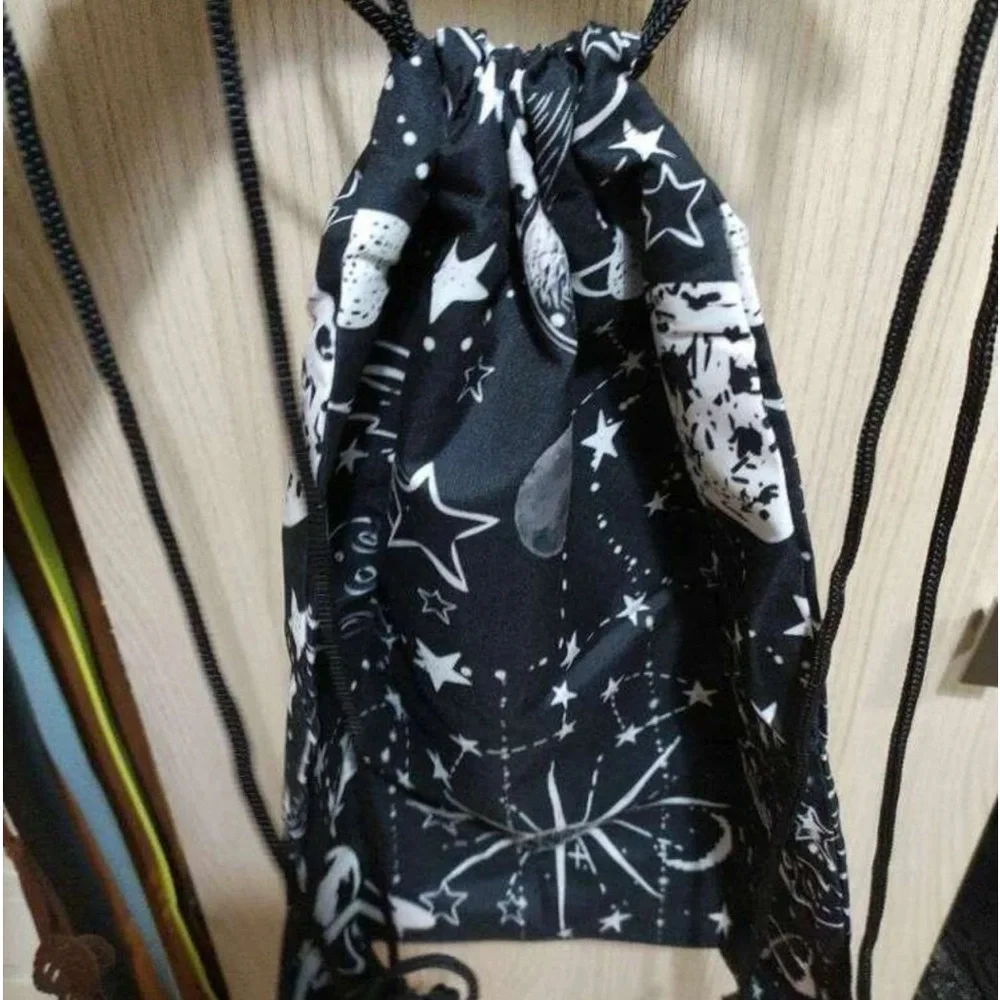 New Celestial Handmade Black White Drawstring Backpack Cinch Bag Water Resistant - Picture 10 of 12